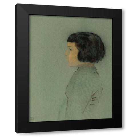 Young Woman in Profile Black Modern Wood Framed Art Print by Redon, Odilon