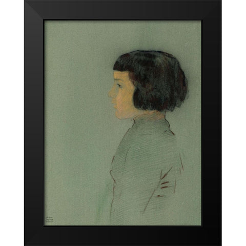 Young Woman in Profile Black Modern Wood Framed Art Print by Redon, Odilon