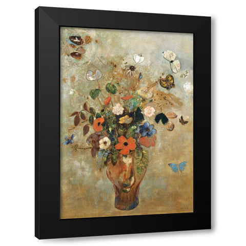 Still Life with Flowers Black Modern Wood Framed Art Print with Double Matting by Redon, Odilon