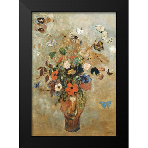 Still Life with Flowers Black Modern Wood Framed Art Print by Redon, Odilon