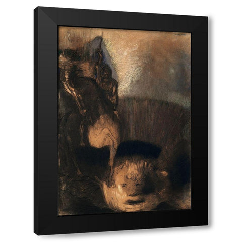 Saint George and the Dragon Black Modern Wood Framed Art Print with Double Matting by Redon, Odilon