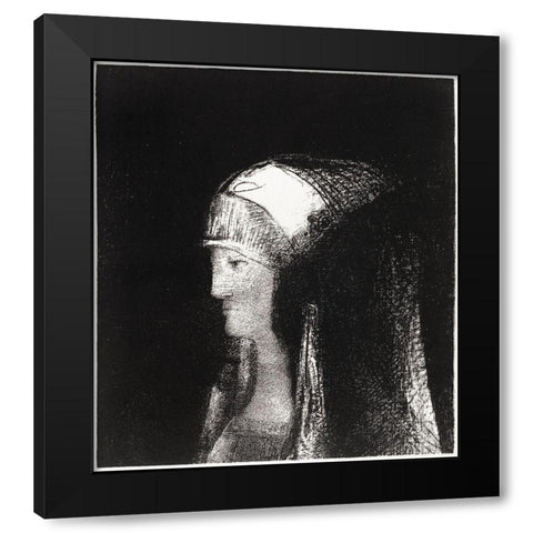 Druidesse Black Modern Wood Framed Art Print with Double Matting by Redon, Odilon