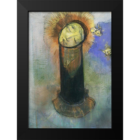 The Head of John the Baptist, on a Pillar Black Modern Wood Framed Art Print by Redon, Odilon