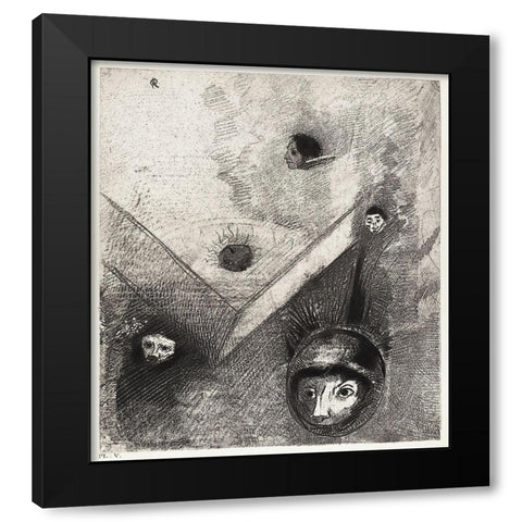 On Backdrop of Our Nights God with His Knowing Finger Traces a Multiform Implacable NightmareÂ  Black Modern Wood Framed Art Print by Redon, Odilon