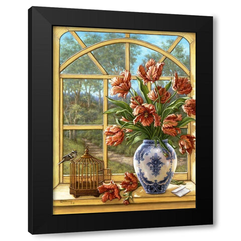 Dragon Tulips Black Modern Wood Framed Art Print with Double Matting by Kruskamp, Janet