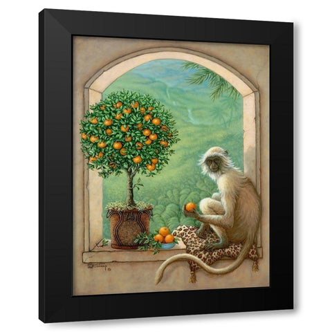 Monkey and Orange Tree Black Modern Wood Framed Art Print by Kruskamp, Janet