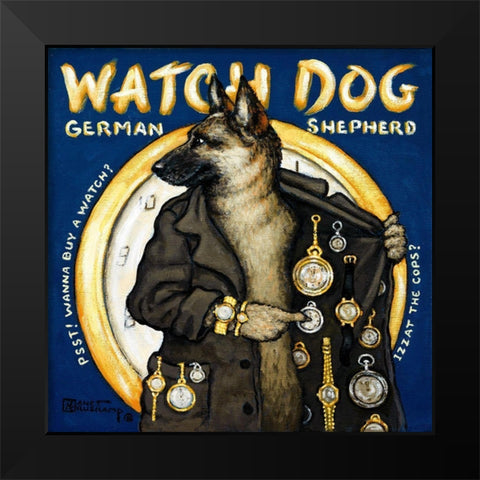 Watch Dog Black Modern Wood Framed Art Print by Kruskamp, Janet