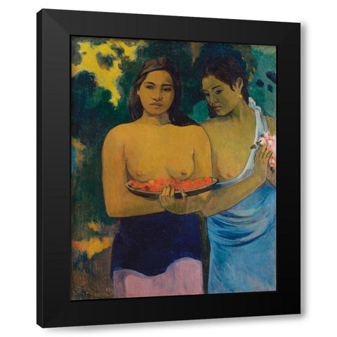 Two Tahitian Women Black Modern Wood Framed Art Print by Gauguin, Paul