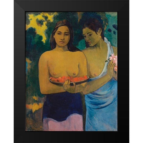 Two Tahitian Women Black Modern Wood Framed Art Print by Gauguin, Paul