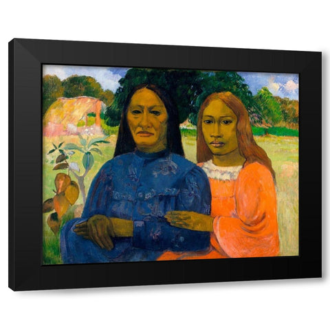 Two Women Black Modern Wood Framed Art Print with Double Matting by Gauguin, Paul