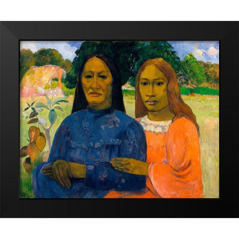 Two Women Black Modern Wood Framed Art Print by Gauguin, Paul