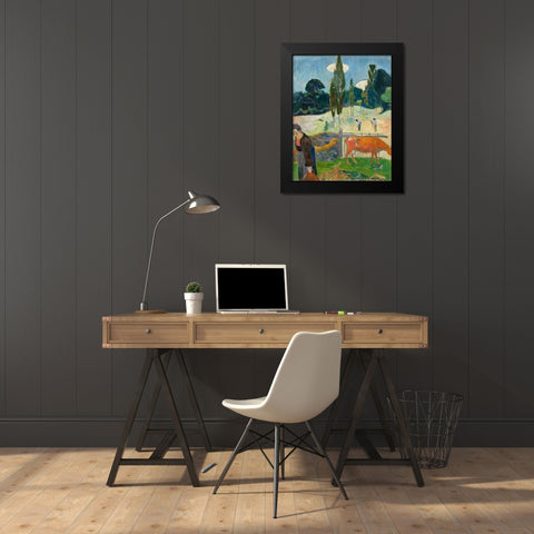 The Red Cow Black Modern Wood Framed Art Print by Gauguin, Paul