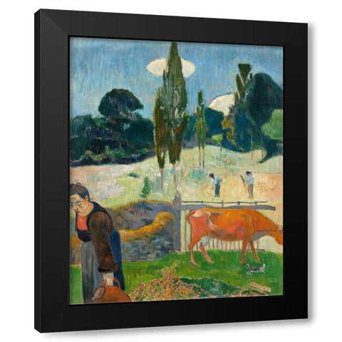 The Red Cow Black Modern Wood Framed Art Print by Gauguin, Paul