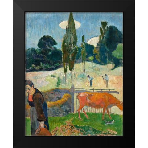 The Red Cow Black Modern Wood Framed Art Print by Gauguin, Paul