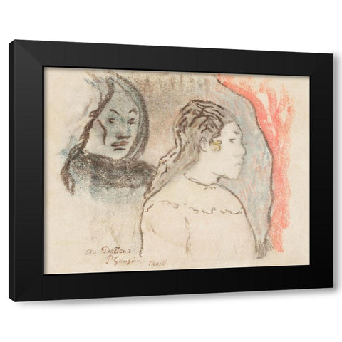 Study of Tahitian Heads Black Modern Wood Framed Art Print with Double Matting by Gauguin, Paul
