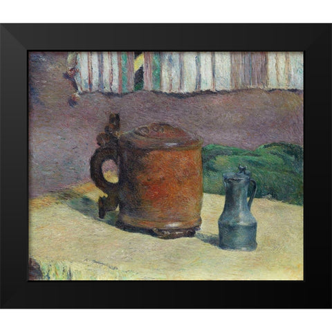 Still Life: Wood Tankard and Metal Pitcher Black Modern Wood Framed Art Print by Gauguin, Paul
