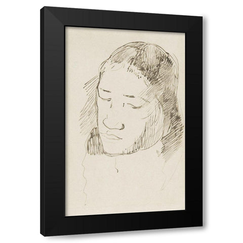 Head of a Tahitian Woman Black Modern Wood Framed Art Print with Double Matting by Gauguin, Paul