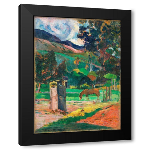 Tahitian Landscape Black Modern Wood Framed Art Print with Double Matting by Gauguin, Paul