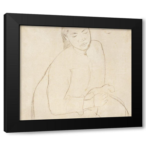 Seated Tahitian Woman Black Modern Wood Framed Art Print with Double Matting by Gauguin, Paul