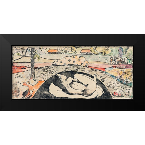 She Thinks of the Ghost or The Ghost Thinks of Her (Manao tupapau) Black Modern Wood Framed Art Print by Gauguin, Paul