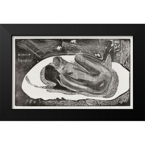 She Thinks of the Ghost or The Ghost Thinks of Her (Manao tupapau), from the Noa Noa Suite Black Modern Wood Framed Art Print by Gauguin, Paul