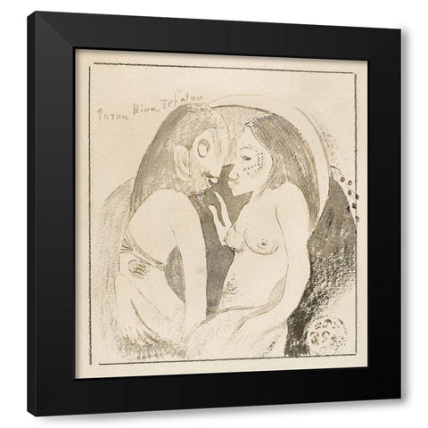 Words between Goddess of the Moon and God of the Earth (Parau Hina Tefatou) Black Modern Wood Framed Art Print with Double Matting by Gauguin, Paul