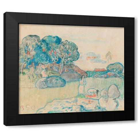 Tahitian Landscape Black Modern Wood Framed Art Print with Double Matting by Gauguin, Paul