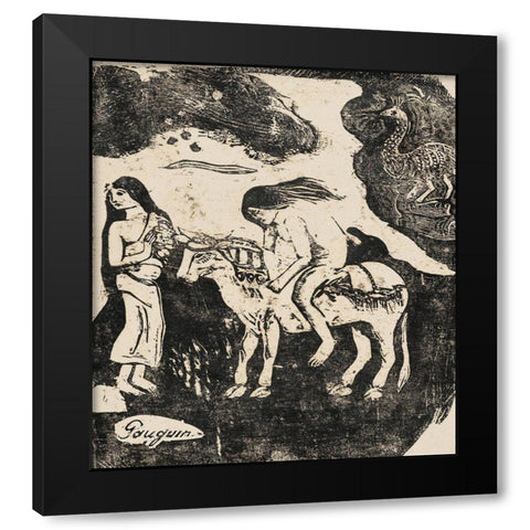 The Rape of Europa, from the Suite of Late Wood-Block Prints Black Modern Wood Framed Art Print with Double Matting by Gauguin, Paul