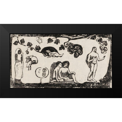 Women, Animals, and Foliage, from the Suite of Late Wood-Block Prints Black Modern Wood Framed Art Print by Gauguin, Paul