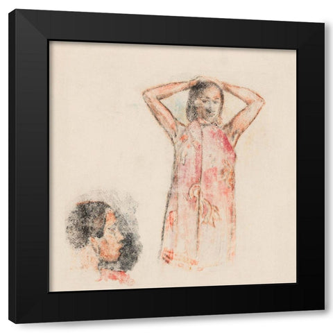 Tahitian Girl in Pink Pareu Black Modern Wood Framed Art Print with Double Matting by Gauguin, Paul