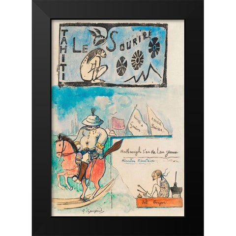 Caricatures of Gauguin and Governor Gallet, with headpiece from Le sourire Black Modern Wood Framed Art Print by Gauguin, Paul