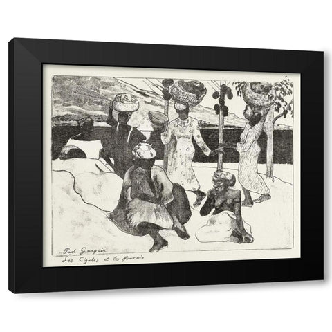 Seven Women on the Water in Martinique Black Modern Wood Framed Art Print with Double Matting by Gauguin, Paul