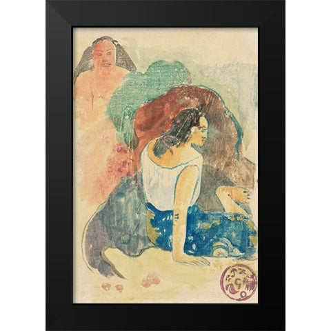 Words of the Devil (Arearea no Varua Ino) Black Modern Wood Framed Art Print by Gauguin, Paul