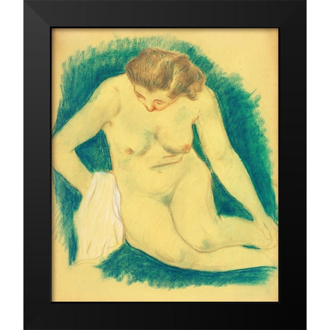 Seated Nude Seen from Above Black Modern Wood Framed Art Print by Gauguin, Paul