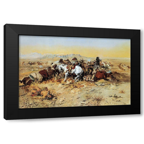 A Desperate Stand Black Modern Wood Framed Art Print by Russell, Charles Marion