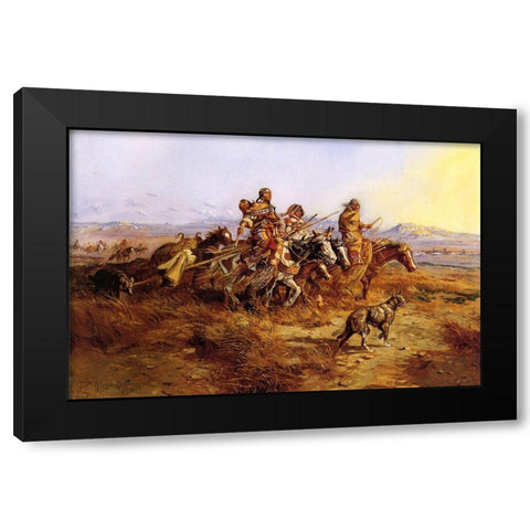 Indian Women Moving Black Modern Wood Framed Art Print with Double Matting by Russell, Charles Marion