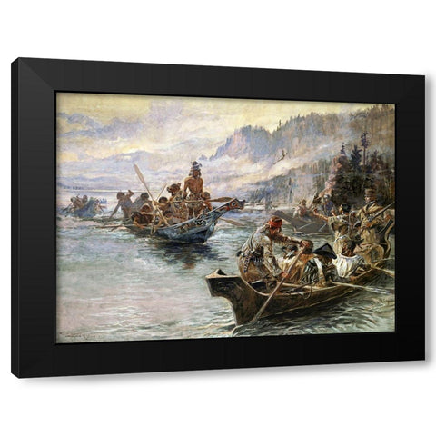 Lewis and clark expedition Black Modern Wood Framed Art Print by Russell, Charles Marion