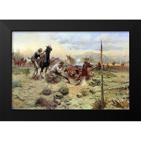 When Horseflesh Comes High Black Modern Wood Framed Art Print by Russell, Charles Marion