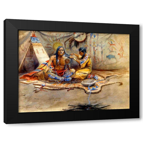 Indian Beauty Parlor Black Modern Wood Framed Art Print by Russell, Charles Marion