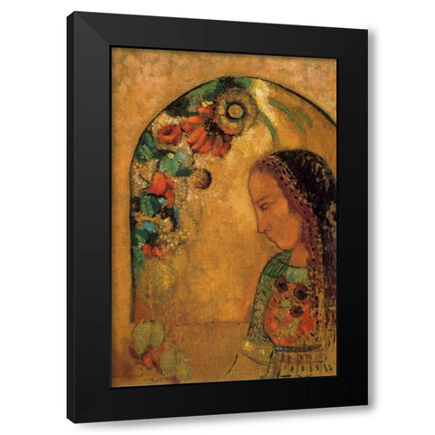 Lady of the Flowers Black Modern Wood Framed Art Print with Double Matting by Redon, Odilon