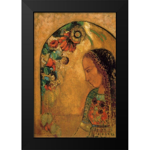 Lady of the Flowers Black Modern Wood Framed Art Print by Redon, Odilon