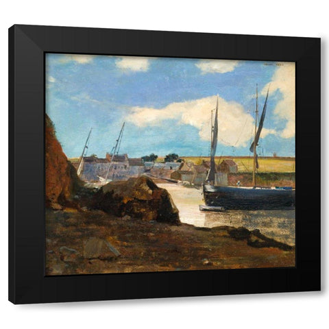 The Port of Morgat Black Modern Wood Framed Art Print with Double Matting by Redon, Odilon