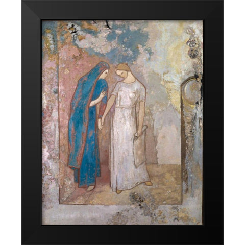 Initiation to Study, Two Young Ladies Black Modern Wood Framed Art Print by Redon, Odilon