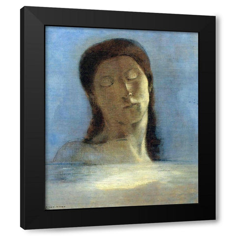 Closed Eyes Black Modern Wood Framed Art Print with Double Matting by Redon, Odilon