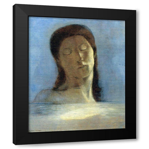 Closed Eyes Black Modern Wood Framed Art Print by Redon, Odilon