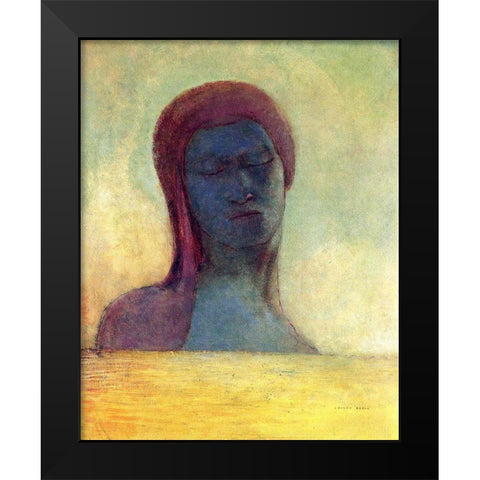 Closed Eyes Black Modern Wood Framed Art Print by Redon, Odilon