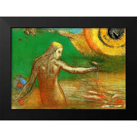 Flower of Blood Black Modern Wood Framed Art Print by Redon, Odilon