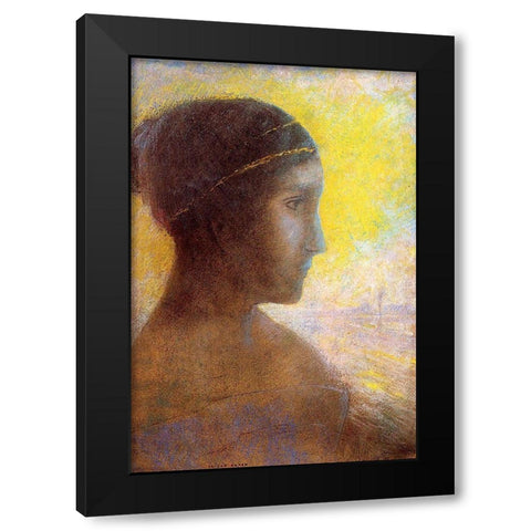 Head of a Young Woman in Profile Black Modern Wood Framed Art Print with Double Matting by Redon, Odilon