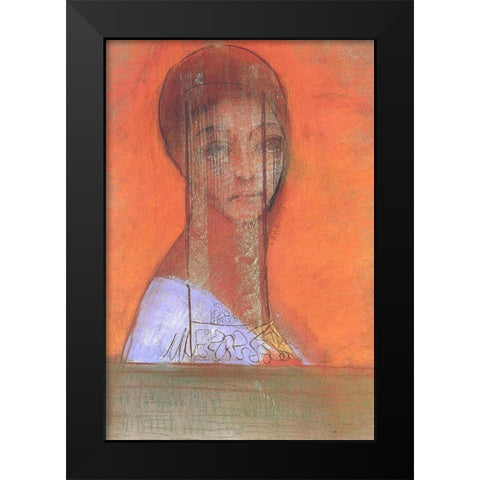 Woman with veil Black Modern Wood Framed Art Print by Redon, Odilon