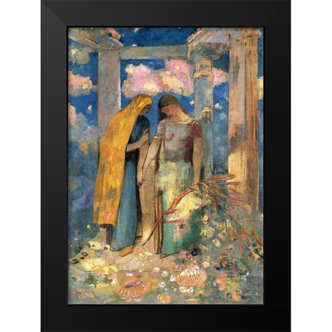 Mystical Conversation Black Modern Wood Framed Art Print by Redon, Odilon